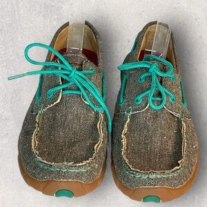 Twisted X ECO Driving Shoes Slip-on Boat Shoes Women's Size 6 Gray/Teal